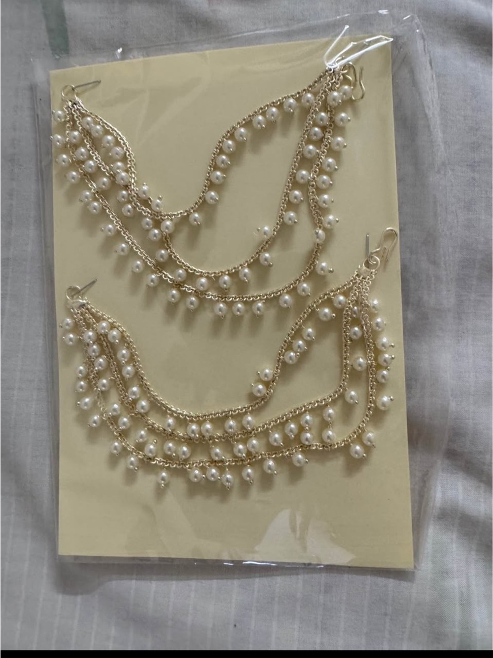 2 sets Gold Pearl Drop Chain Earrings - Dainty Multi-Strand Pearl Fringe